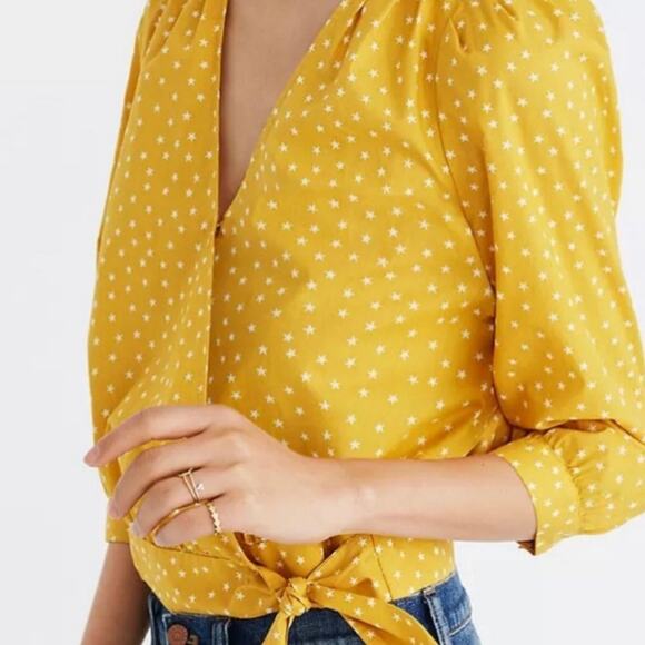 Madewell Wrap Top in Star Scatter Yellow Cotton Cropped Boho Preppy Size S - Picture 2 of 13
